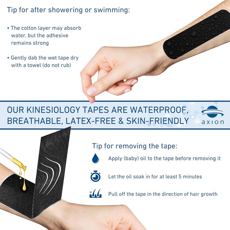 Axion Kinesiology Tapes PRECUT Black Beige | 50 Pre-Cut Sport Tape Strips 10x2 in | Waterproof • Skin-Friendly • Elastic | Kinesiology Tapes Ideal for Sports - Image 4